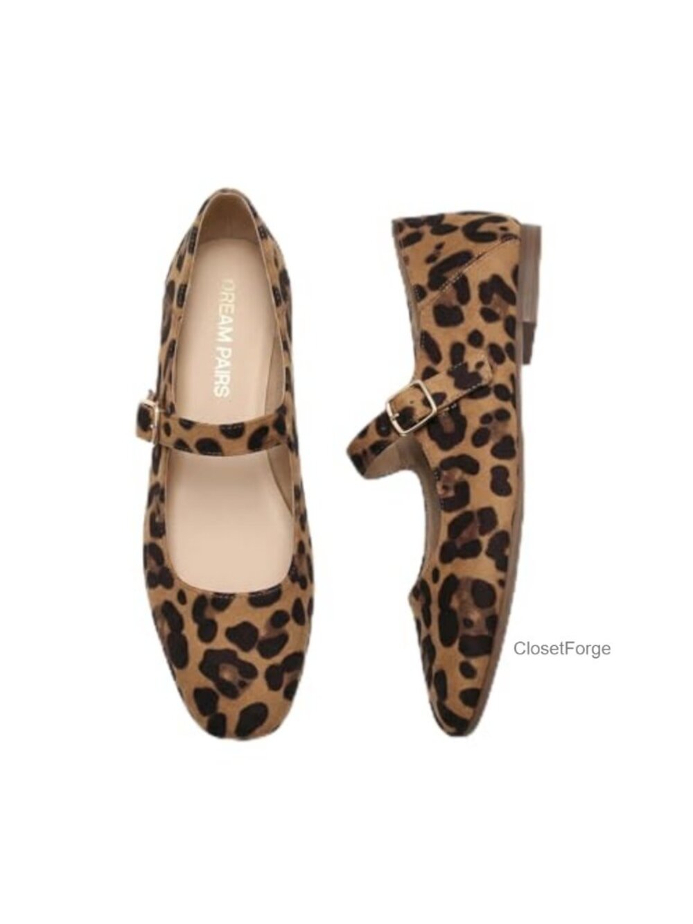 Women's Square Toe Mary Jane Flats Faux Suede Adjustable Buckle